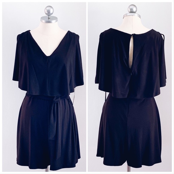 AUTHENTIC BEBE COLD SHOULDER BLACK ROMPER NWT SZ4 - Picture 1 of 3